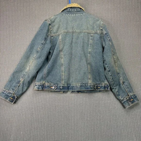 GAP Vintage 2002 Women's Size Medium Faux Fur Sherpa Lined Denim Jean Jacket - Picture 9 of 9